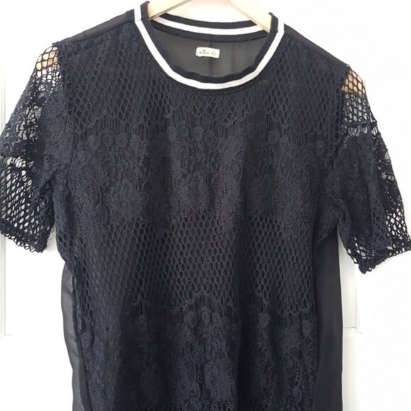 Hollister Y2K Lace Mesh Overlay Open Knit Short Sleeve Blouse Top Sz S - Picture 2 of 10